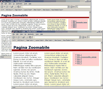 screenshot: confronto fra pagina con carattere normale e pagina con carattere ingrandito